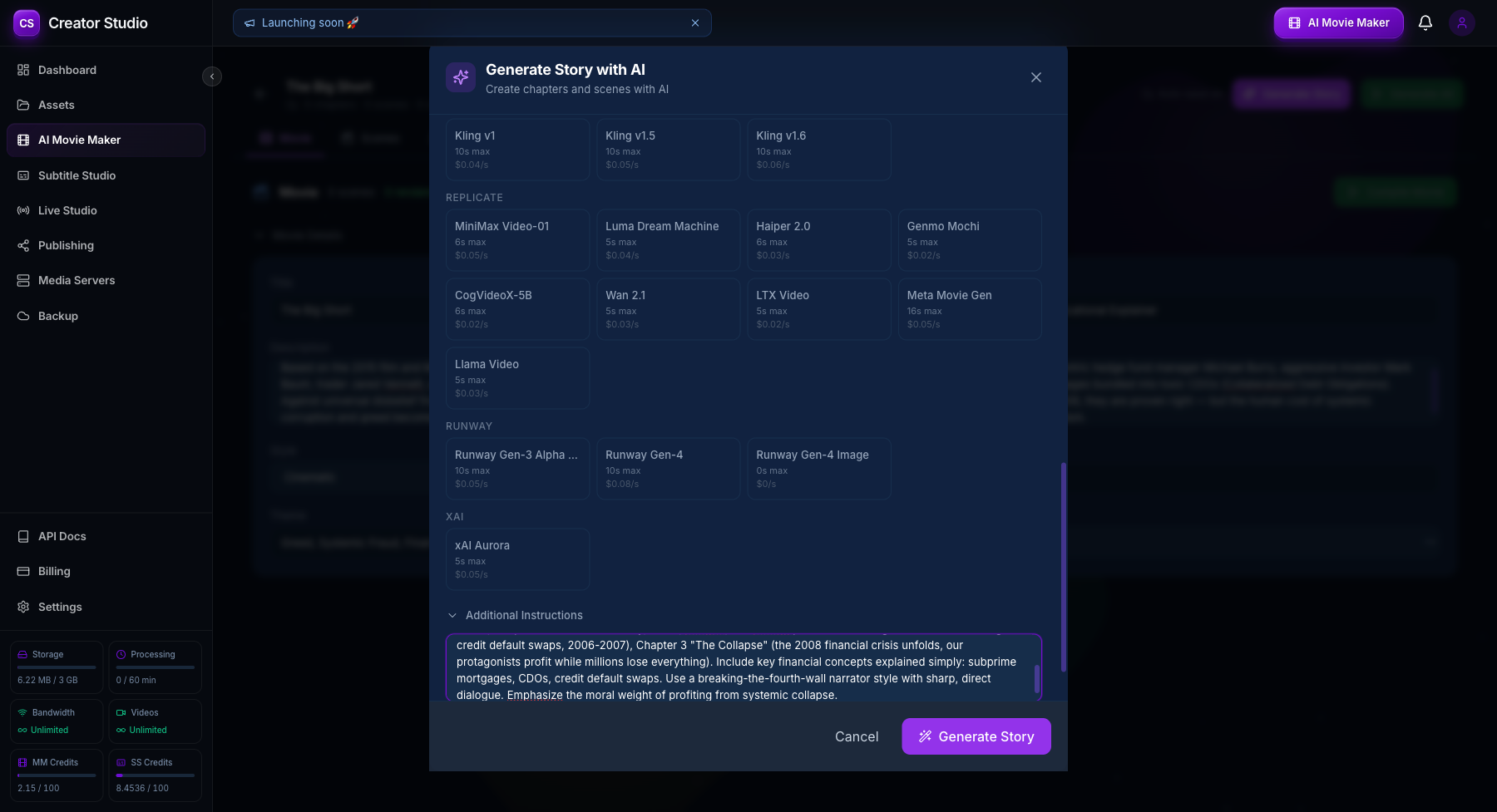 Agent Ra story generation configuration screenshot